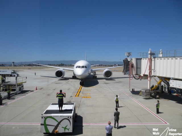 The All Nippon Airways 787 Dreamliner Arrives back to San Jose Airport, ready to turn around for it's flight back to Tokyo Narita - Photo: Mal Muir | AirlineReporter.com