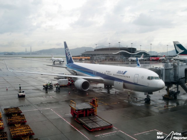 An ANA (Air Japan) Boeing 767-300ER awaiting the morning flight from Hong Kong back to Tokyo - Photo: Mal Muir | AirlineReporter.com