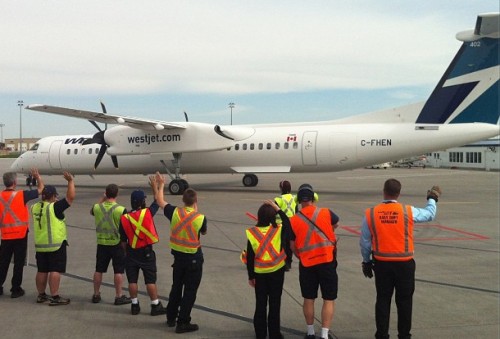 WestJet's Encore's first flight WJ3109 leaves Calgary. Image from WestJet / Instagram.