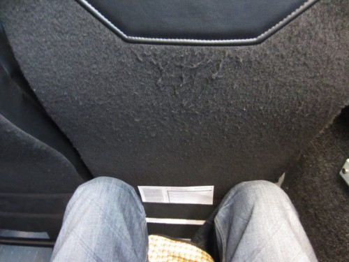 Okay legroom, but no tray table on the Bolt Bus.