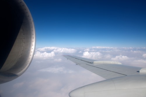 One of the engines seen from inside the cabin.