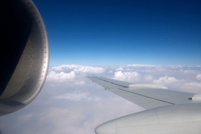 One of the engines seen from inside the cabin. 