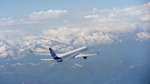 The first flight of the Airbus A350-900. Photo from Airbus.