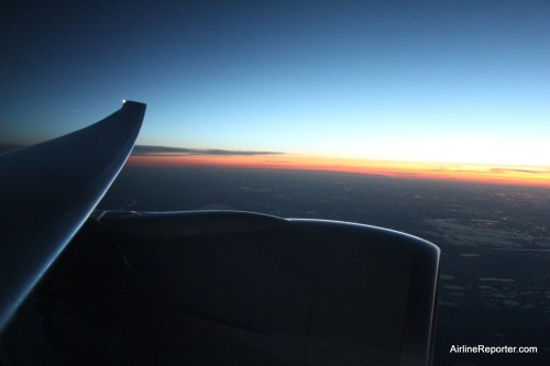 This is how dark it got during the flight. Taken over northern Canada.