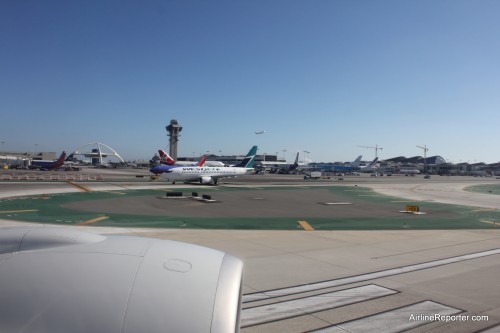 WIth the outer seat angled a bit towards the window, it makes looking outside a breeze. Taking off from LAX (and yes, I had permission to take this photo below 10,000 feet).