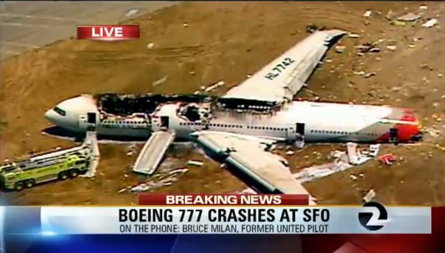 Air shot of the Asiana Airlines Flight 214 crash at SFO via KTVU. 