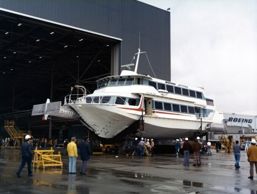 Planes weren"t the only thing built at Renton. Boeing launched three Jetfoil 929-100 hydrofoils that were acquired in 1975 for service in the Hawaiian Islands. When the service ended in 1979 the three hydrofoils were acquired by Far East Hydrofoil for service between Hong Kong and Macau. Image courtesy: Boeing
