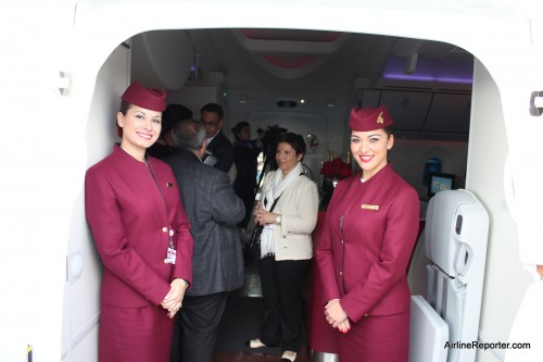 Welcome on board -- entering the Qatar Boeing 787 Dreamliner for the first time.