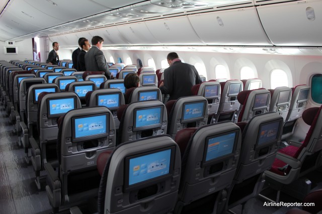 The Qatar economy is set up in a 10 abreast seating, but felt roomie. 