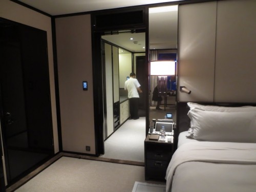 My Room at the Peninsula Hotel Hong Kong. Notice the glowing touch screens.