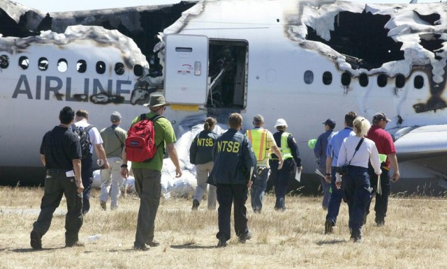 Photo of the Asiana Airlines Boeing 777 flight 214 crash from the NTSB. 