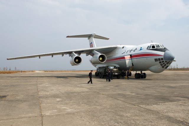 Air Koryo's IL-76 with a Russian made ground-start vehicle.