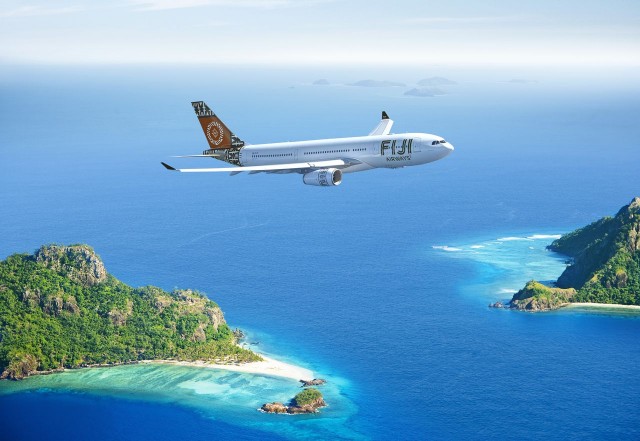 Fiji Airways Airbus A330 over Fiji. Photo from Fiji Airways. 