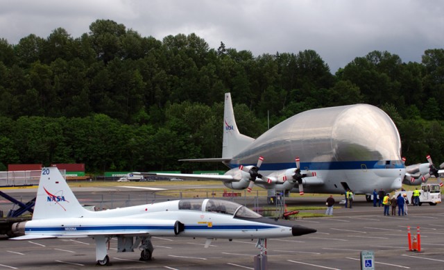The Super Guppy sits next to NASA's chase plane outside the Museum of Flight. Photos by Malcom Muir / AirlineReporter.com