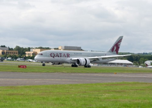 A Boeing 787 Dreamliner, in Qatar Airways livery, arrives to London this week. Image from Boeing.