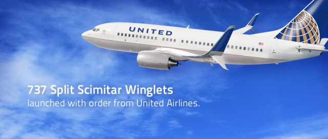 The first order of Scimitar Winglets to be retrofitted to a Boeing 737 Aircraft comes from United - Image: Aviation Partners Boeing