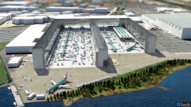 A cutaway rendering of what the 737 factory will look like after the MAX starts being built. Image by Boeing via Airchive.com. 