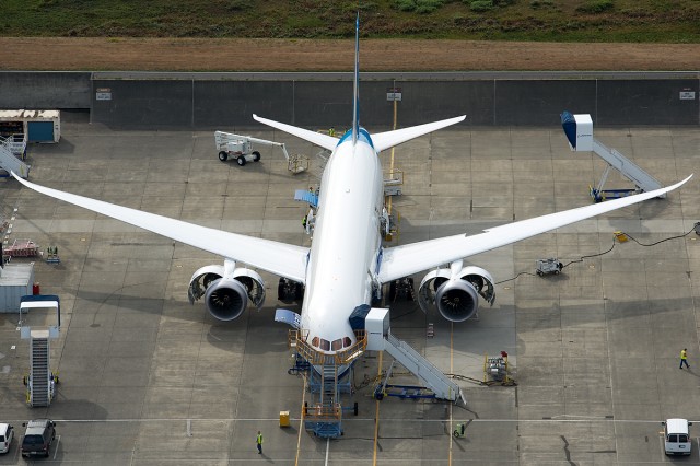 The first Boeing 787-9 Dreamliner on the flight line at Paine Field (KPAE). Photo by Bernie Leighton. 