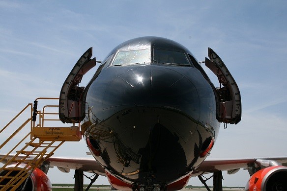 An in-your-face view of the nose. Photo courtesy of Joe McBride, Kansas City Aviation Department