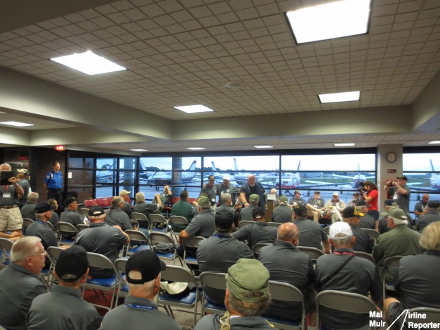 Getting a speech by Gary Wetzel, prior to boarding the flight to Washington DC - Photo: Mal Muir | AirlineReporter.com