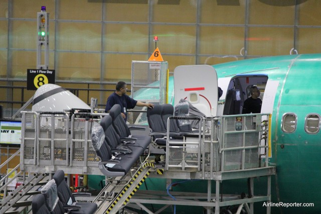 Seats are being installed in this Boeing 737. Image: David Parker Brown