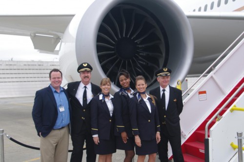 Hanging out with some United flight crew before boarding the 787.