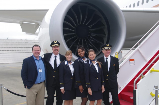 Hanging out with some United flight crew before boarding the 787. 