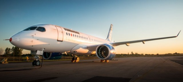 Bombardier CSeries Flight Test Vehicle 1 showing off it's new paint job. Photo: Bombardier Aero