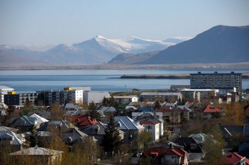 The mountain Esja, seen over Reykjavík from the Hilton Nordica Lounge