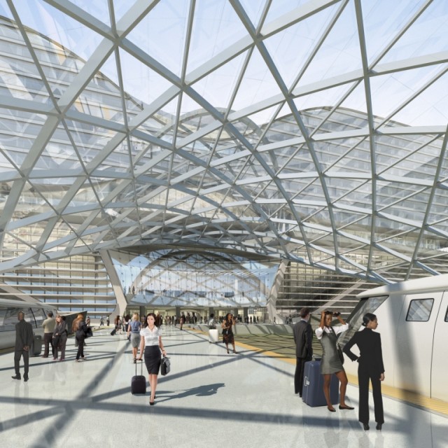 DIA train platform and public plaza - Image: Denver International Airport