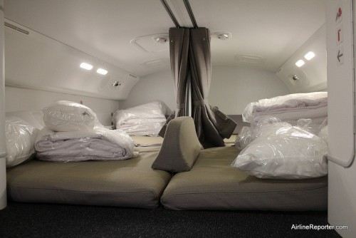 The pilot-crew rest area located above the main cabin, in the front.
