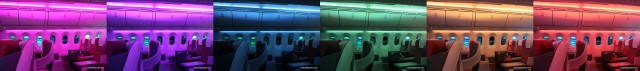 The many colors of the 787 LED lighting. Took multiple photos in the same location as the lighting changed. 