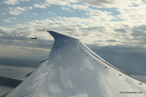 Taking off in the 787 is a great experiece. Especiall with a LearJet overhead.