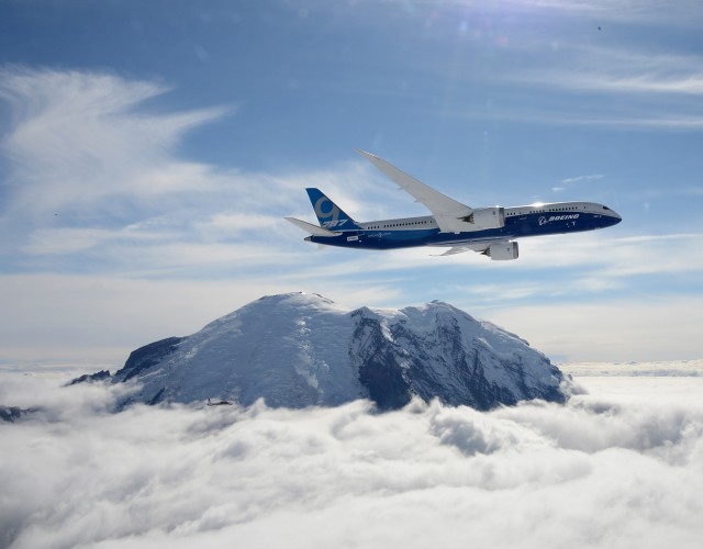 Boeing shared this photo of the 787-9 flying over Mt. Rainier.