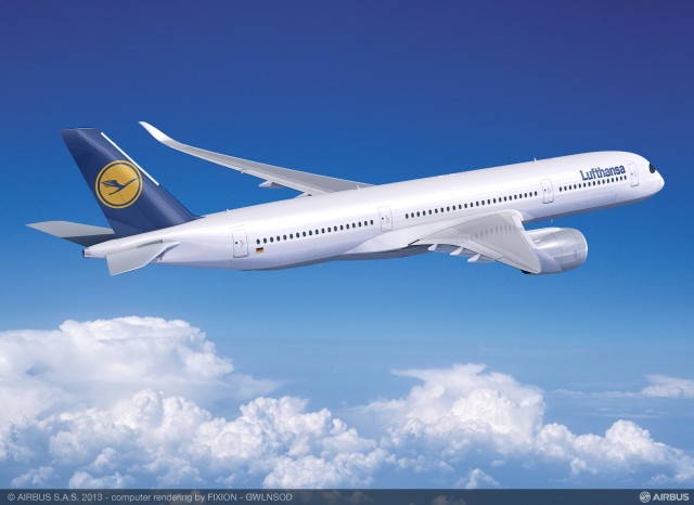 Side view of the Airbus A350 in Lufthansa livery. Image: Lufthansa / Airbus