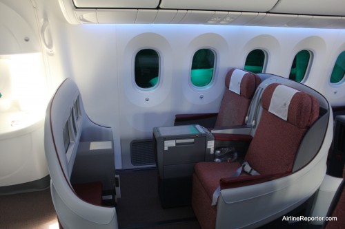 Business Class on LAN's brand new Boeing 787 Dreamliner. More comfy than economy.