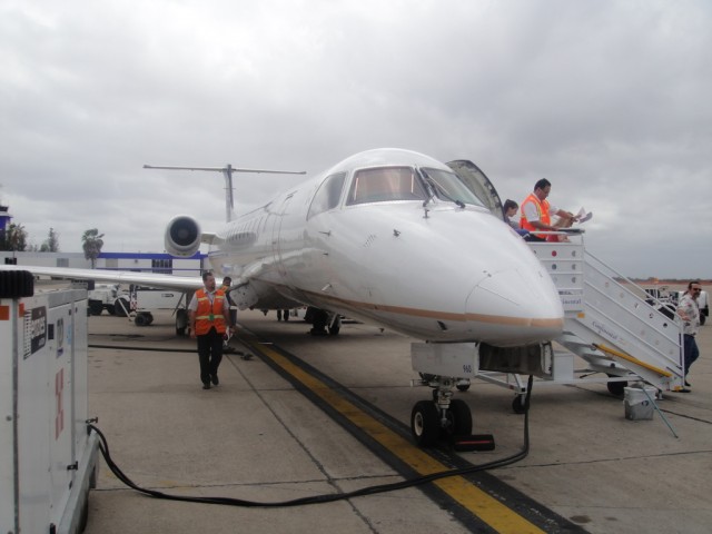 An ERJ is not the most luxurious aircraft to take an international flight on, but it works.