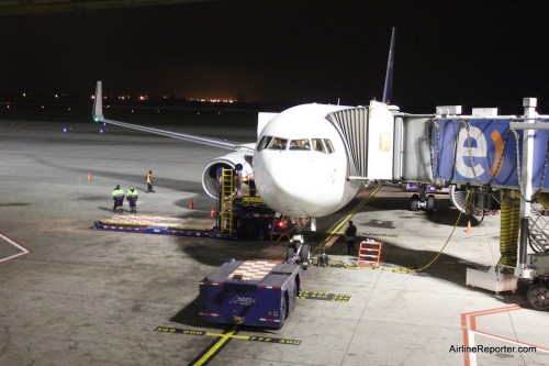 LAN's Boeing 767 sits at Santiago.