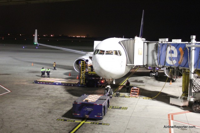 LAN's Boeing 767 sits at Santiago. 