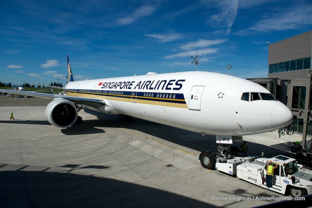 Ready to board! Checking out the new interior on this Singapore Airlines 777-300ER at the Boeing Everett Delivery Center.