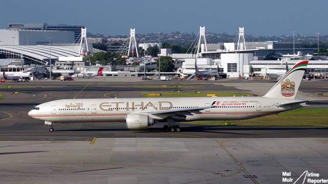 An Etihad 777-300ER taxiing for Departure in Sydney - Photo: Mal Muir | AirlinereReporter.com