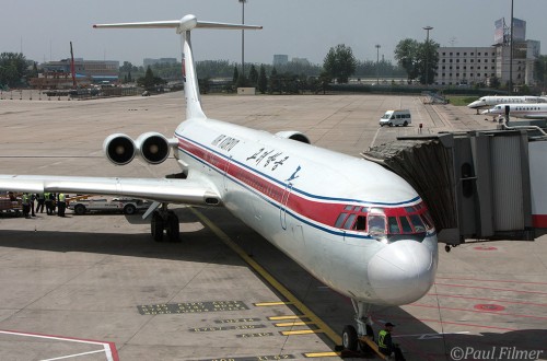 Air Koryo Ilyushin Il-62 flying from Beijing to Pyongyang. Image by Paul Filmer.