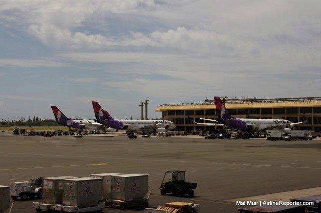 Hawaiian Airlines Airbus A330s at the terminal in Honolulu - Photo: Mal Muir | AirlineReporter.com