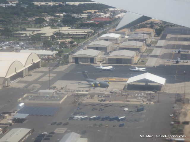 Descending over Joint Base Pearl Hickam allows you to see all sorts of Military Avgeekery - Photo: Mal Muir | AirlineReporter.com