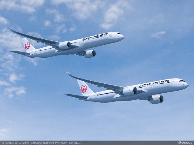 Airbus’ A350-900 and A350-1000 will provide new customer Japan Airlines with efficient, next-generation widebody jetliners ’“ planned for service entry with the Japanese carrier from 2019 - Image: Airbus