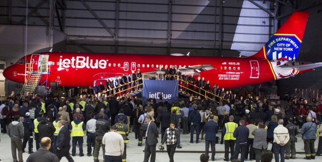 The special FDNY JetBlue livery debuted in New York. Image: JetBlue / Flickr