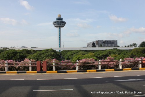 The control tower and Crowne Plaza hotel.
