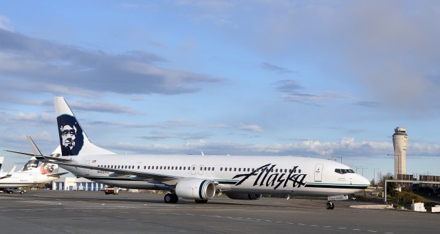 Alaska Airlines first Boeing 737-900ER (N402AS) is seen at Seattle-Tacoma International Airport. Image from Alaska Airlines.