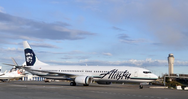 Alaska Airlines first Boeing 737-900ER (N402AS) is seen at Seattle-Tacoma International Airport. Image from Alaska Airlines. 