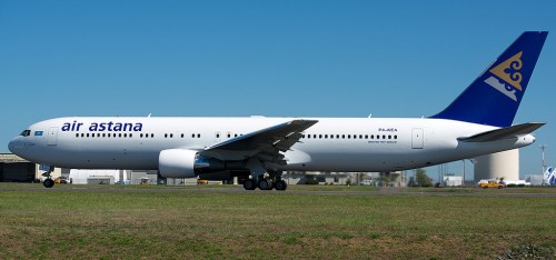 Air Astana Boeing 767-300ER taken at Paine Field by Bernie Leighton.